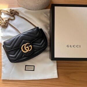 Gucci Super Mini Black Marmont Matelassé Leather Crossbody Bag